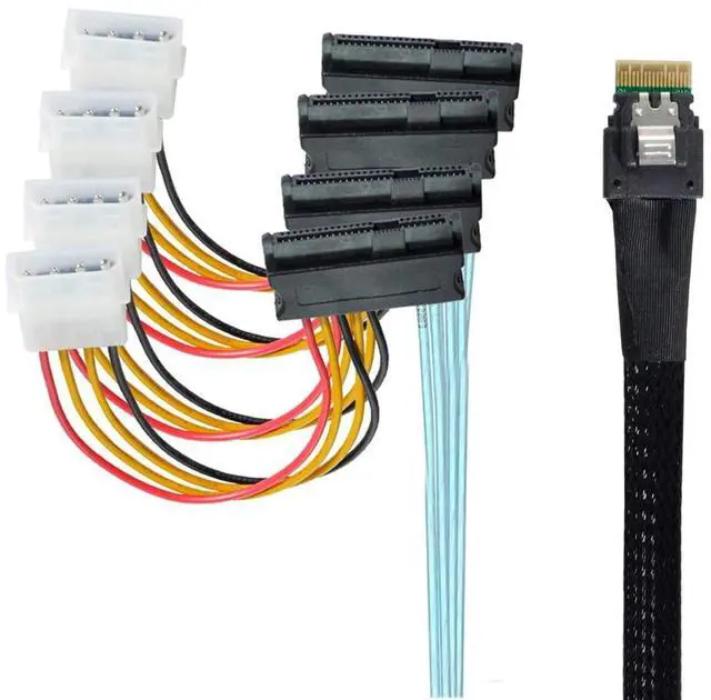 Main image of Slimline Cable SAS 4.0 SFF-8654 4i 38pin Host to 4 SAS 29pin SFF-8482 Target Hard Disk Fanout Raid Cable