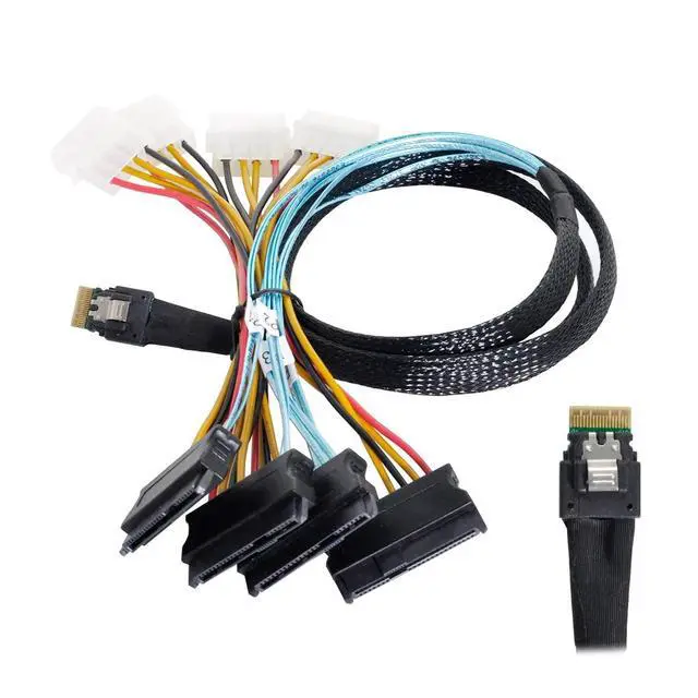 Alt view image 2 of 7 - Slimline Cable SAS 4.0 SFF-8654 4i 38pin Host to 4 SAS 29pin SFF-8482 Target Hard Disk Fanout Raid Cable