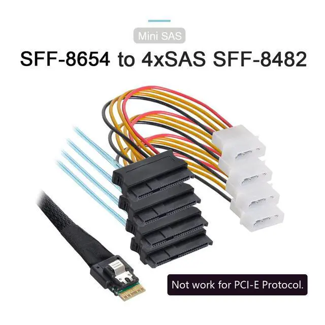 Alt view image 3 of 7 - Slimline Cable SAS 4.0 SFF-8654 4i 38pin Host to 4 SAS 29pin SFF-8482 Target Hard Disk Fanout Raid Cable