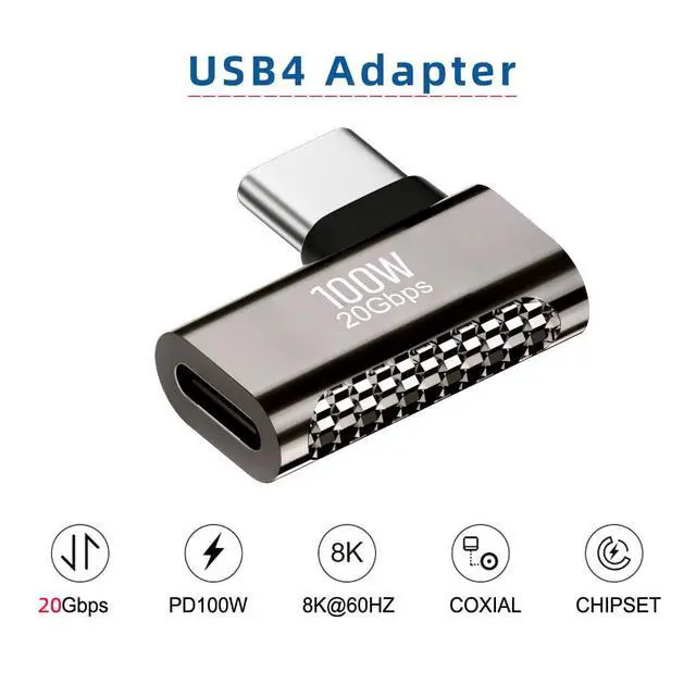 Alt view image 2 of 7 - 20Gbps USB4 Type C Male to Female 90 Degree Left Right Angled 100W Power Data 8K Video Adapter for USB4.0