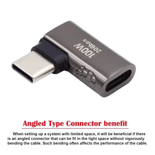 Alt view image 4 of 7 - 20Gbps USB4 Type C Male to Female 90 Degree Left Right Angled 100W Power Data 8K Video Adapter for USB4.0