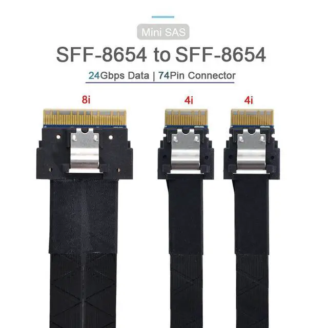 Alt view image 2 of 7 - Slimline Cable PCI-E Ultraport SAS Slim 4.0 SFF-8654 8i 74pin to Dual SFF-8654 4i 38Pin Cable 40cm PCI-Express