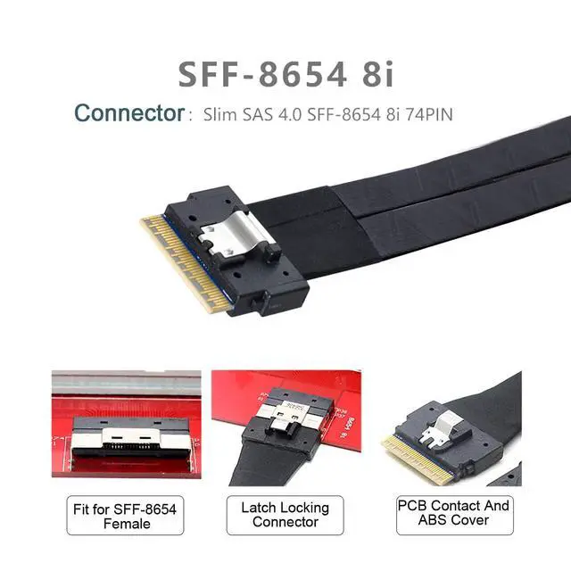 Alt view image 4 of 7 - Slimline Cable PCI-E Ultraport SAS Slim 4.0 SFF-8654 8i 74pin to Dual SFF-8654 4i 38Pin Cable 40cm PCI-Express