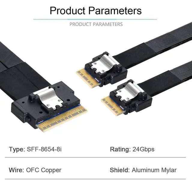 Alt view image 5 of 7 - Slimline Cable PCI-E Ultraport SAS Slim 4.0 SFF-8654 8i 74pin to Dual SFF-8654 4i 38Pin Cable 40cm PCI-Express
