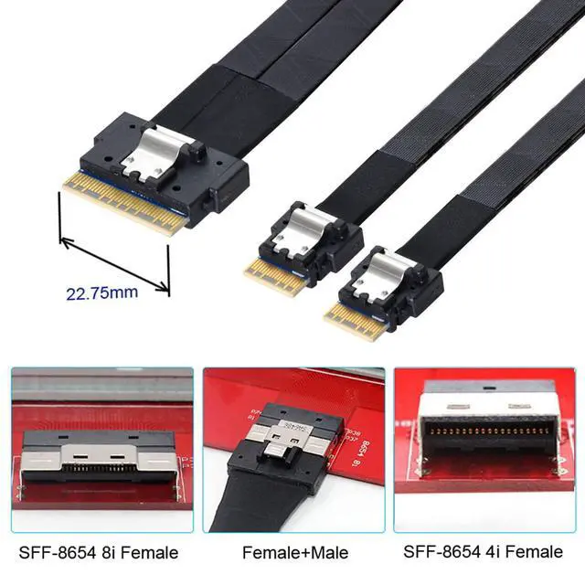 Alt view image 6 of 7 - Slimline Cable PCI-E Ultraport SAS Slim 4.0 SFF-8654 8i 74pin to Dual SFF-8654 4i 38Pin Cable 40cm PCI-Express