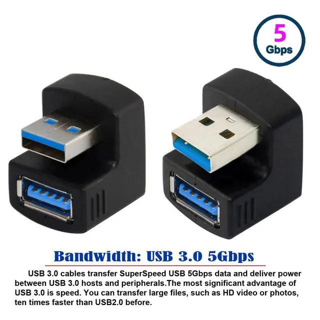 Alt view image 2 of 6 - Cable 2pcs/Set Up Down Angled USB 3.0 Adapter A Male to Female Extension 180 Degree 5Gbps