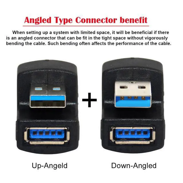 Alt view image 3 of 6 - Cable 2pcs/Set Up Down Angled USB 3.0 Adapter A Male to Female Extension 180 Degree 5Gbps