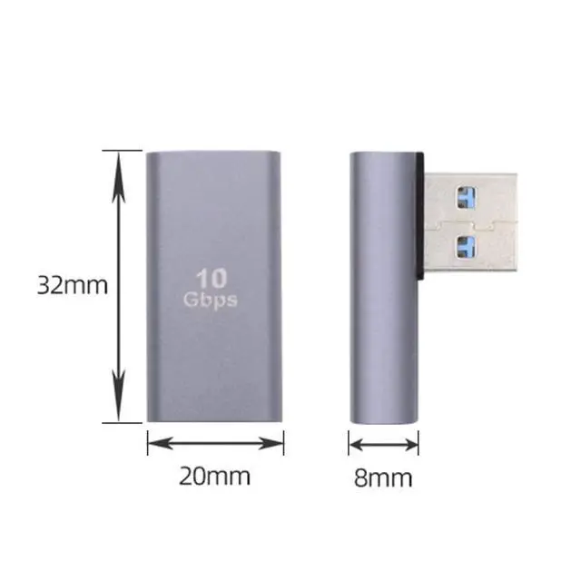Alt view image 4 of 7 - 10Gbps USB3.0 Male to Female Extension Power Data Video Adapter Low Profile 90 Degree Left Angled Type