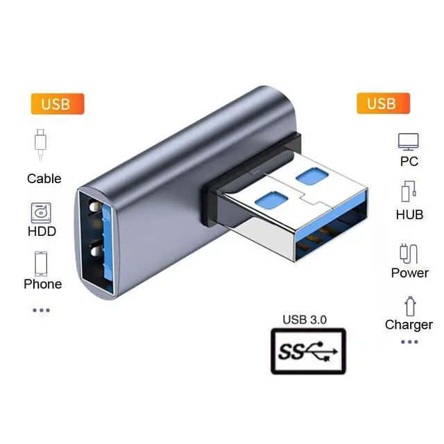 Alt view image 6 of 7 - 10Gbps USB3.0 Male to Female Extension Power Data Video Adapter Low Profile 90 Degree Left Angled Type