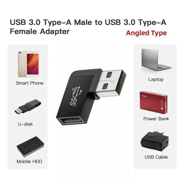 Alt view image 3 of 7 - 10Gbps USB3.0 Male to Female Extension Power Data Video Adapter 90 Degree Left Angled Type