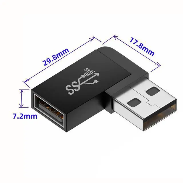 Alt view image 5 of 7 - 10Gbps USB3.0 Male to Female Extension Power Data Video Adapter 90 Degree Left Angled Type