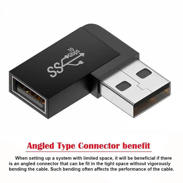 Alt view image 2 of 7 - 10Gbps USB3.0 Male to Female Extension Power Data Video Adapter 90 Degree Left Angled Type