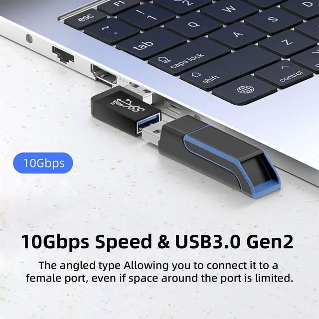 Alt view image 6 of 7 - 10Gbps USB3.0 Male to Female Extension Power Data Video Adapter 90 Degree Left Angled Type