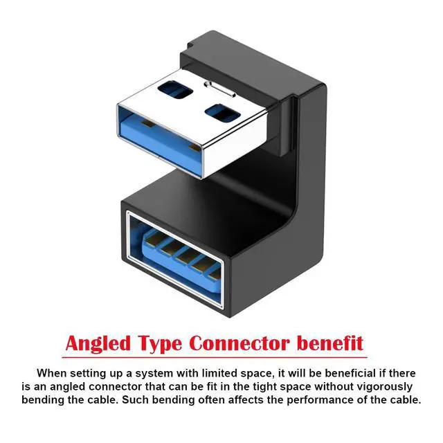 Alt view image 2 of 6 - 10Gbps USB3.0 Male to Female Extension Power Data Video Adapter 360 Degree Down Opposite U Shape Back Angled