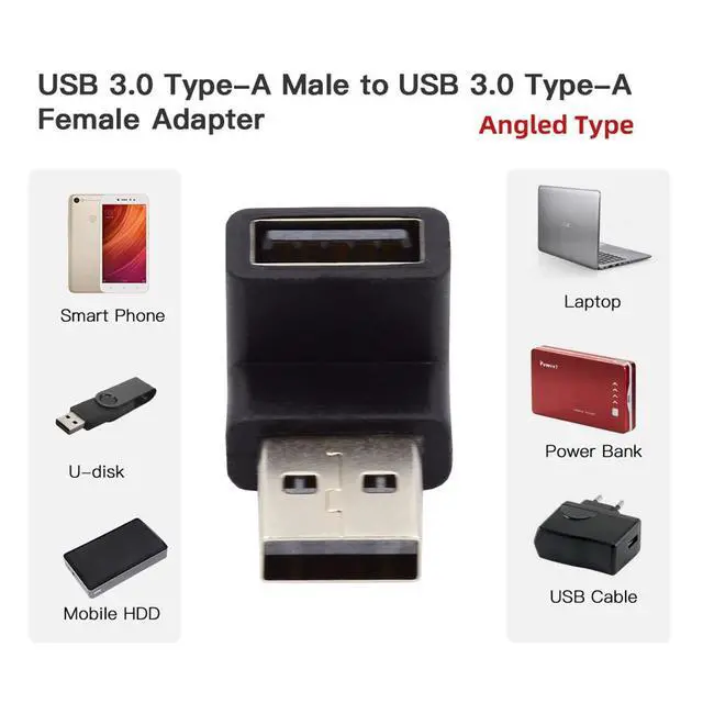 Alt view image 6 of 6 - 10Gbps USB3.0 Male to Female Extension Power Data Video Adapter 90 Degree Down Angled Type