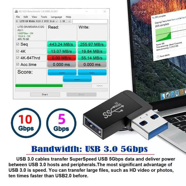 Alt view image 2 of 7 - 10Gbps USB3.0 Male to Female Extension Power Data Video Adapter 90 Degree Right Angled Type