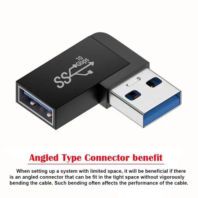 Alt view image 4 of 7 - 10Gbps USB3.0 Male to Female Extension Power Data Video Adapter 90 Degree Right Angled Type