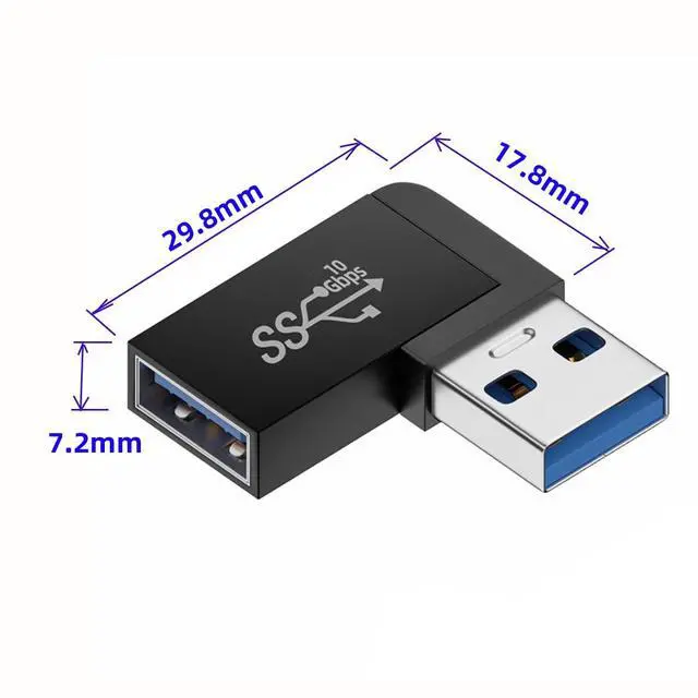 Alt view image 6 of 7 - 10Gbps USB3.0 Male to Female Extension Power Data Video Adapter 90 Degree Right Angled Type