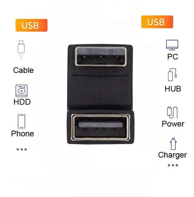 Alt view image 3 of 7 - 10Gbps USB3.0 Male to Female Extension Power Data Video Adapter 360 Degree Up Opposite U Shape Back Angled
