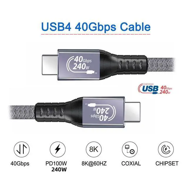 Alt view image 2 of 7 - Cable USB4 USB-C 240W Type-C Male to Male Cable 48V 5A Compatible with USB4.0 40Gbps 8K 100W Charging for Laptop Tablet Phone