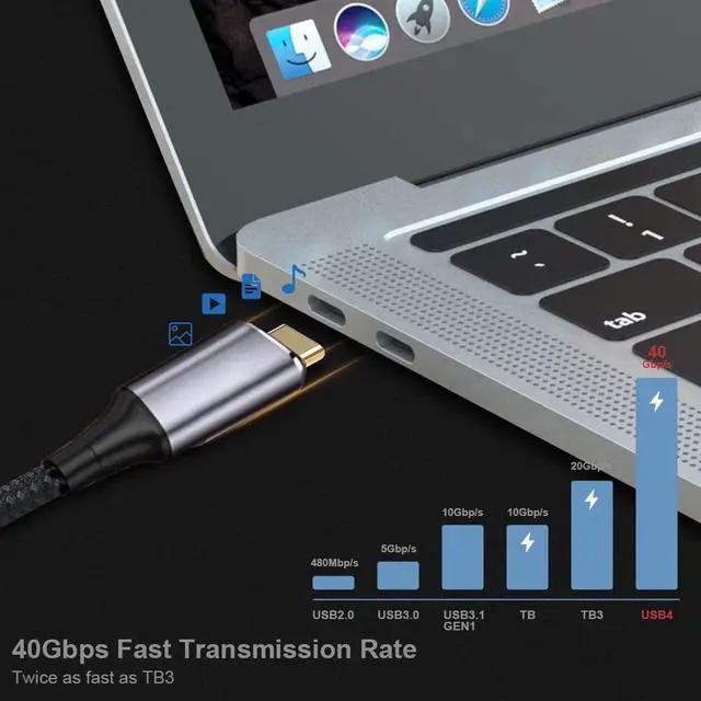 Alt view image 6 of 7 - Cable USB4 USB-C 240W Type-C Male to Male Cable 48V 5A Compatible with USB4.0 40Gbps 8K 100W Charging for Laptop Tablet Phone