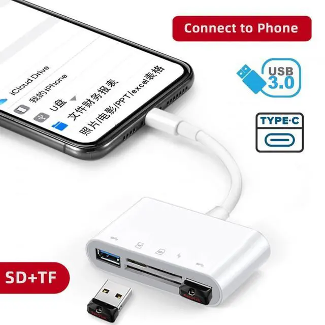 Alt view image 2 of 7 - USB 2.0 Type C USB-C to TF Micro SD SDXC Dual USB3.0 Female Card Reader PD 27W Adapter for Laptop Tablet Phone