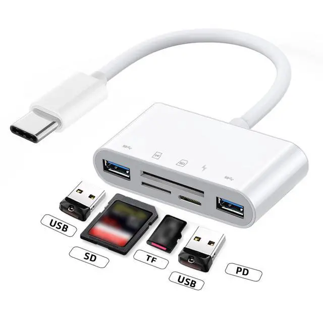 Alt view image 7 of 7 - USB 2.0 Type C USB-C to TF Micro SD SDXC Dual USB3.0 Female Card Reader PD 27W Adapter for Laptop Tablet Phone