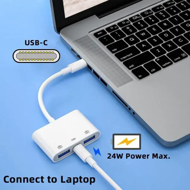 Alt view image 2 of 7 - Type C USB-C to Dual Type-A USB3.0 Female with PD Power Charge Adapter Compatible with Laptop Tablet Phone