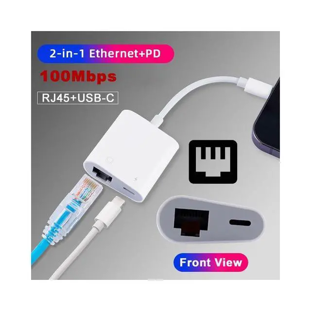 Alt view image 2 of 7 - Type C USB-C to 100Mbps Networking RJ45 with PD Power Charge Adapter Compatible with Laptop Tablet Phone