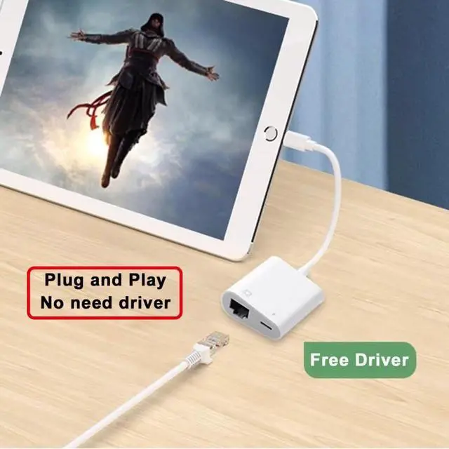 Alt view image 7 of 7 - Type C USB-C to 100Mbps Networking RJ45 with PD Power Charge Adapter Compatible with Laptop Tablet Phone