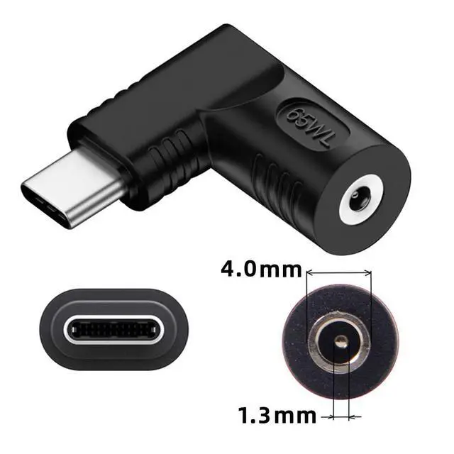 Alt view image 2 of 7 - Adapter DC 20V Jack 4.0x1.3mm Input to USB-C Type-C Output 90 Degree Right Angled Power Plug Charge Adapter 65W