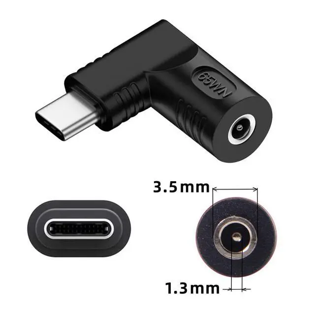 Alt view image 2 of 7 - Adapter DC 20V Jack 3.5x1.3mm Input to USB-C Type-C Output 90 Degree Right Angled Power Plug Charge Adapter 65W