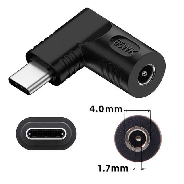 Alt view image 2 of 7 - Adapter DC 20V Jack 4.0x1.7mm Input to USB-C Type-C Output 90 Degree Right Angled Power Plug Charge Adapter 65W