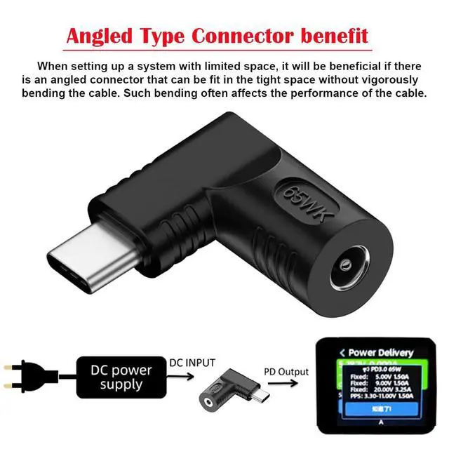 Alt view image 3 of 7 - Adapter DC 20V Jack 4.0x1.7mm Input to USB-C Type-C Output 90 Degree Right Angled Power Plug Charge Adapter 65W