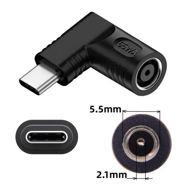 Alt view image 2 of 7 - Adapter DC 20V Jack 5.5 * 2.1mm Input to USB-C Type-C Output 90 Degree Right Angled Power Plug Charge Adapter
