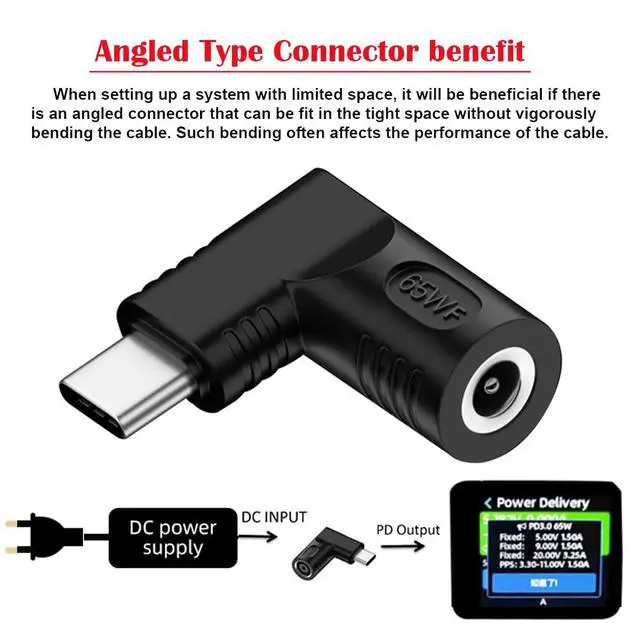Alt view image 3 of 7 - Adapter DC 20V Jack 5.5 * 2.1mm Input to USB-C Type-C Output 90 Degree Right Angled Power Plug Charge Adapter