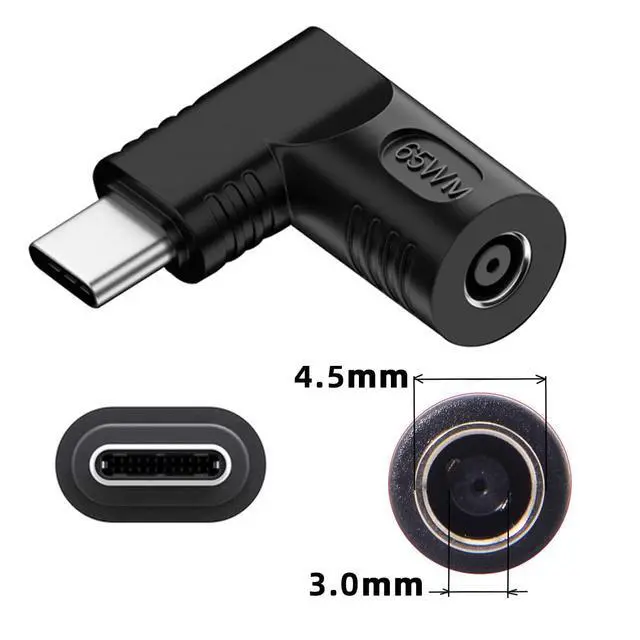 Alt view image 2 of 7 - Adapter DC 20V Jack 4.5x3.0mm Input to USB-C Type-C Output 90 Degree Right Angled Power Plug Charge Adapter 65W