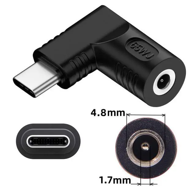 Alt view image 2 of 7 - Adapter DC 20V Jack 4.8x1.7mm Input to USB-C Type-C Output 90 Degree Right Angled Power Plug Charge Adapter 65W