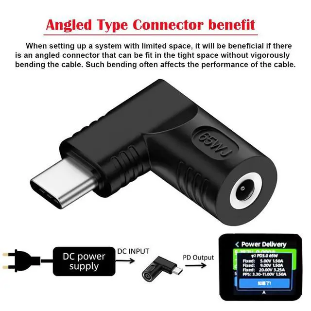 Alt view image 3 of 7 - Adapter DC 20V Jack 4.8x1.7mm Input to USB-C Type-C Output 90 Degree Right Angled Power Plug Charge Adapter 65W