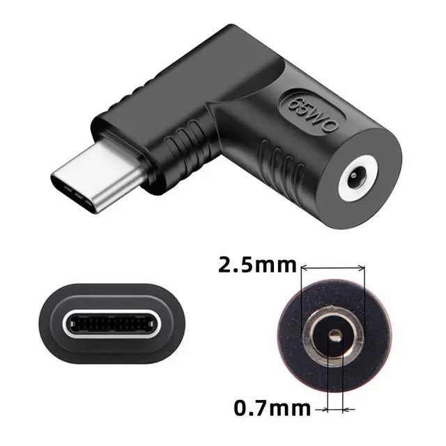 Alt view image 2 of 7 - Adapter DC 20V Jack 2.5x0.7mm Input to USB-C Type-C Output 90 Degree Right Angled Power Plug Charge Adapter 65W