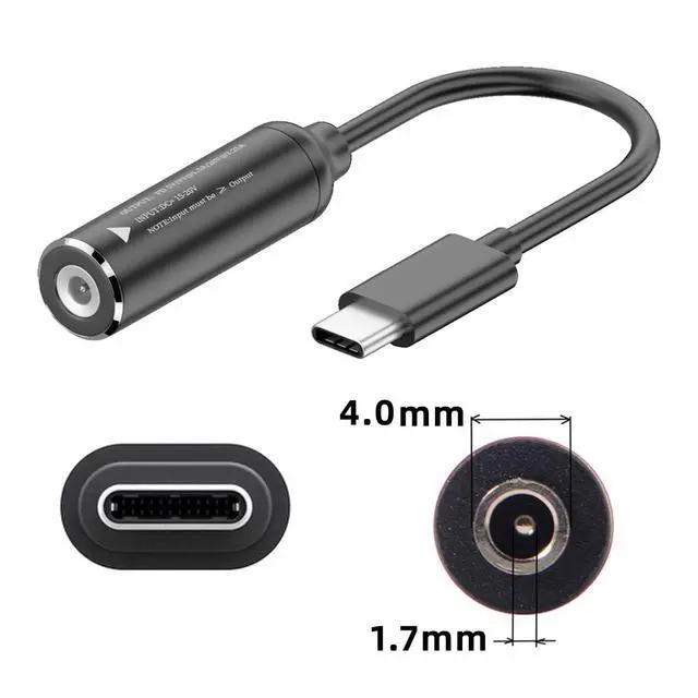 Alt view image 2 of 7 - Cable DC 20V Jack 4.0x1.7mm Input to USB-C Type-C Output 90 Degree Right Angled Power Plug Charge Cable 65W PD9V 5V 20V