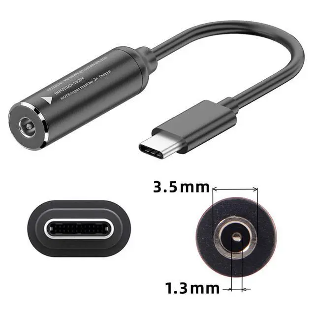 Alt view image 2 of 7 - Cable DC 20V Jack 3.5x1.3mm Input to USB-C Type-C Output 90 Degree Right Angled Power Plug Charge Cable 65W PD9V 5V 20V