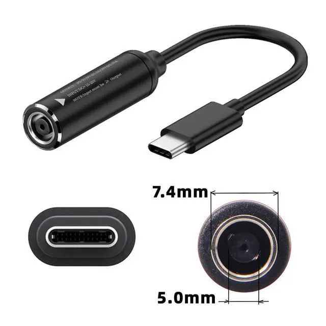 Alt view image 2 of 7 - Cable DC 20V Jack 7.4x5.0mm Input to USB-C Type-C Output 90 Degree Right Angled Power Plug Charge Cable 65W PD9V 5V 20V