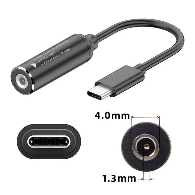 Alt view image 2 of 7 - Cable DC 20V,Jack 4.0x1.3mm Input to USB-C Type-C Output 90 Degree Right Angled Power Plug Charge Cable 65W PD9V 5V 20V