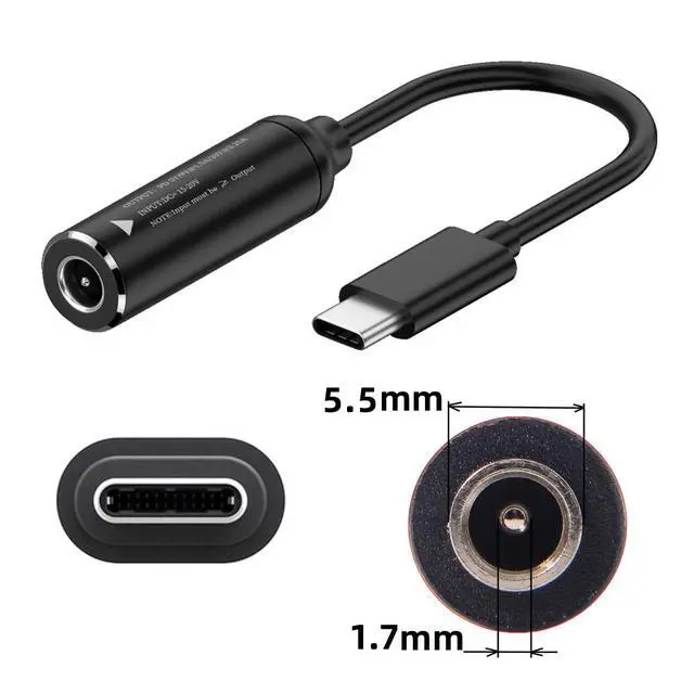 Alt view image 2 of 7 - Cable DC 20V Jack 5.5x1.7mm Input to USB-C Type-C Output 90 Degree Right Angled Power Plug Charge Cable 65W PD9V 5V 20V for Laptop(20cm)