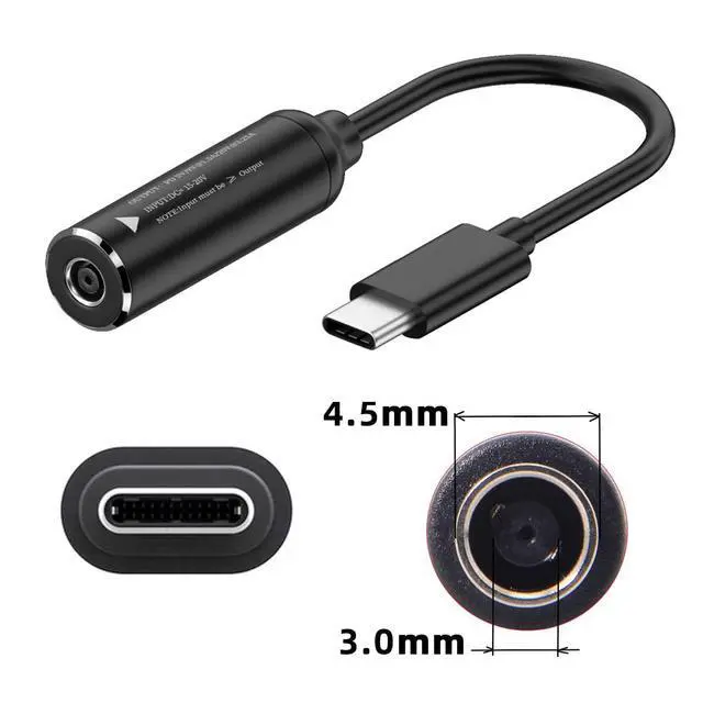 Alt view image 2 of 7 - Cable DC 20V Jack 4.5x3.0mm Input to USB-C Type-C Output 90 Degree Right Angled Power Plug Charge Cable 65W PD9V 5V 20V