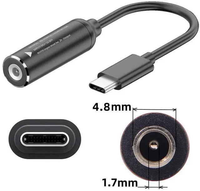 Alt view image 2 of 7 - Cable DC 20V Jack 4.8x1.7mm Input to USB-C Type-C Output 90 Degree Right Angled Power Plug Charge Cable 65W PD9V 5V 20V
