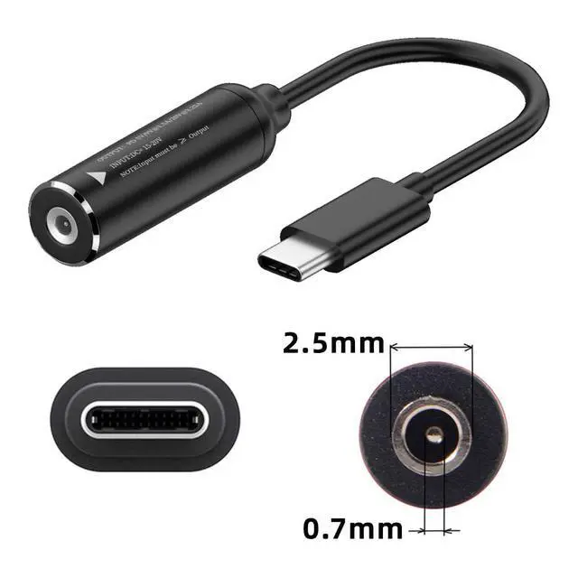Alt view image 2 of 7 - Cable DC 20V, Jack 2.5x0.7mm Input to USB-C Type-C Output 90 Degree Right Angled Power Plug Charge Cable 65W PD9V 5V 20V