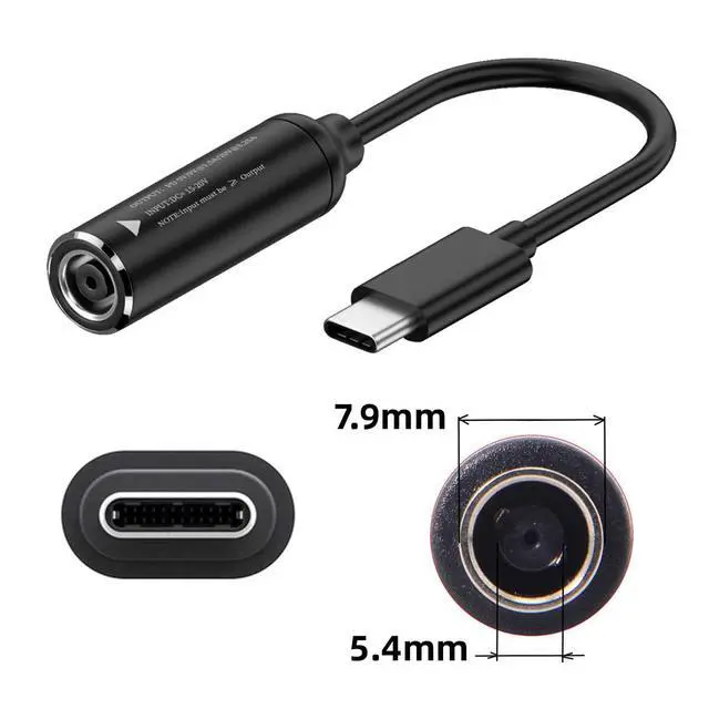 Alt view image 2 of 7 - Cable DC 20V Jack 7.9x5.4mm Input to USB-C Type-C Output 90 Degree Right Angled Power Plug Charge Cable 65W PD9V 5V 20V for Laptop Power