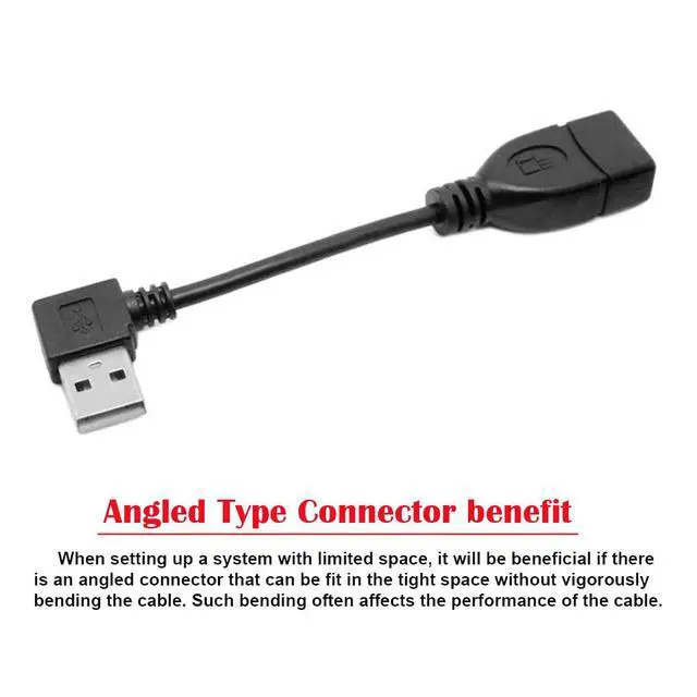 Alt view image 2 of 7 - USB 2.0 A Type Male Left Angled to USB 2.0 Female Extension Cable 90 Degree Connector 10cm